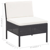 Set Divani da Giardino 3 pz con Cuscini in Polyrattan Nero