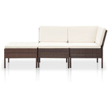 Set Divani da Giardino 3 pz con Cuscini in Polyrattan Marrone