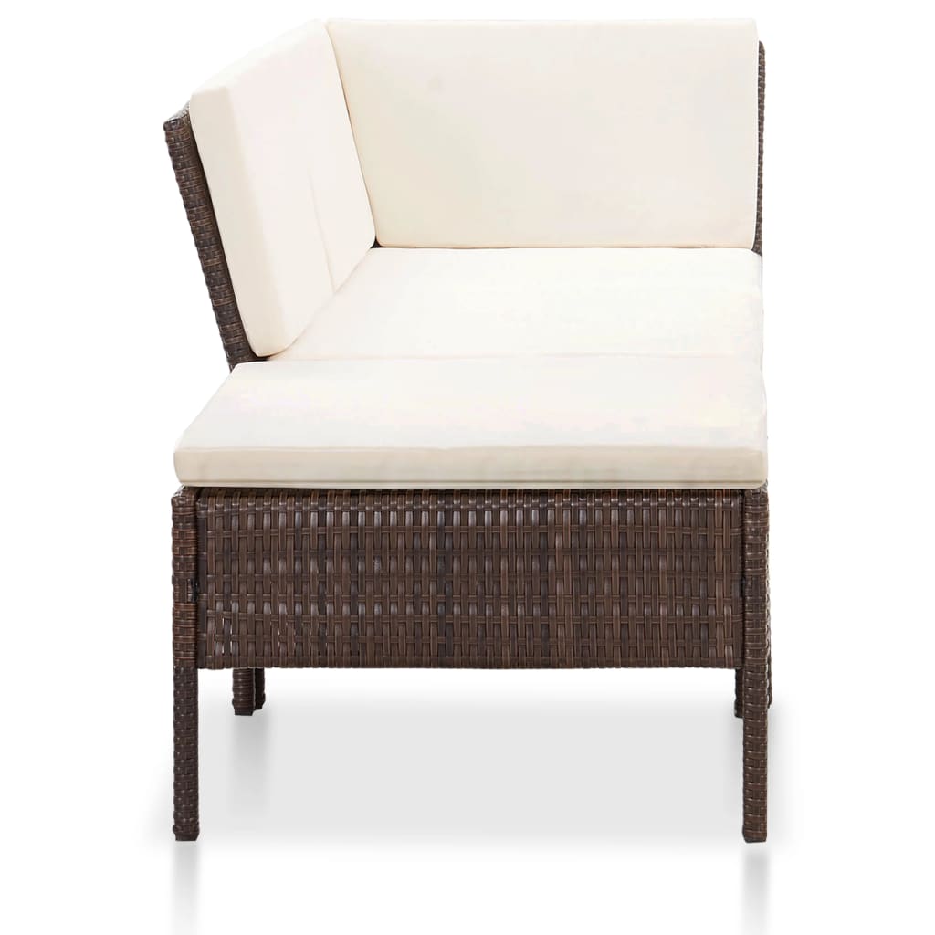 Set Divani da Giardino 3 pz con Cuscini in Polyrattan Marrone