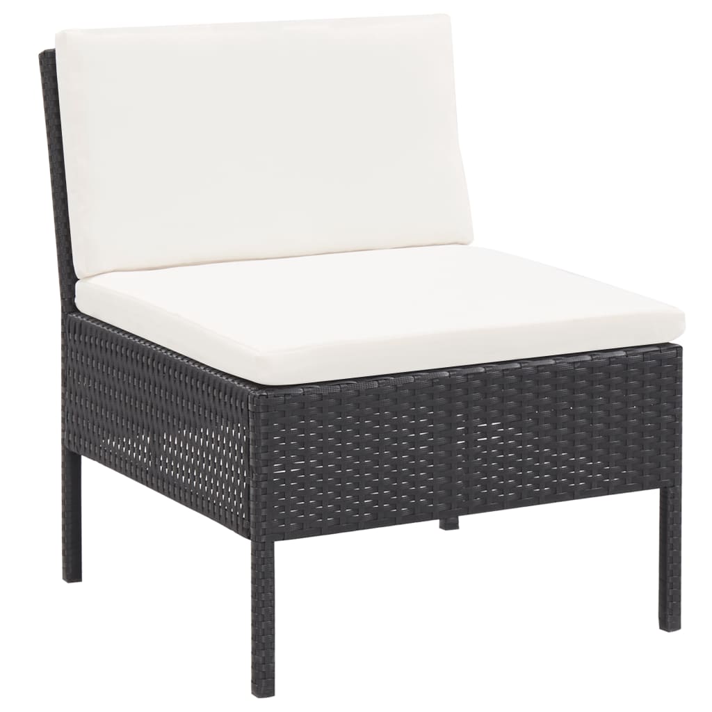 Set Divani da Giardino 3 pz con Cuscini in Polyrattan Nero