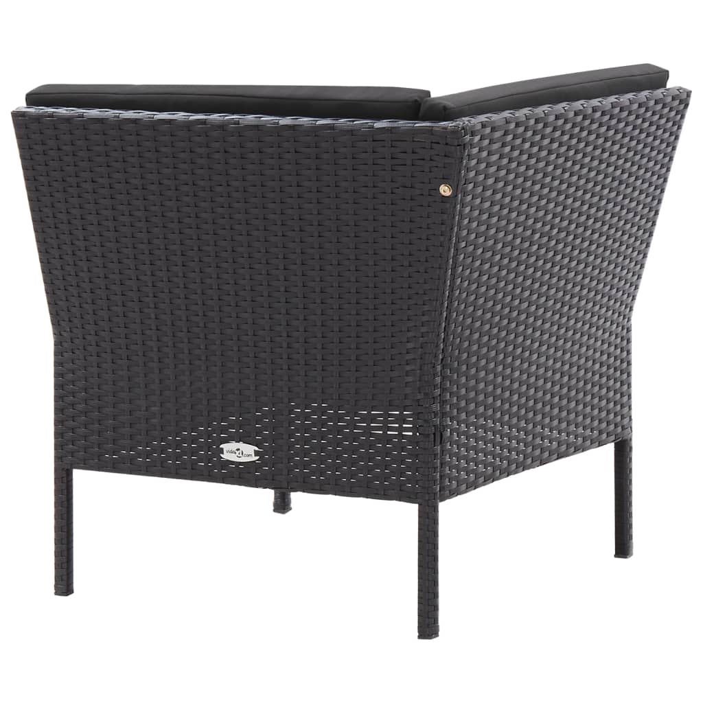 Set Divani da Giardino 3 pz con Cuscini in Polyrattan Nero