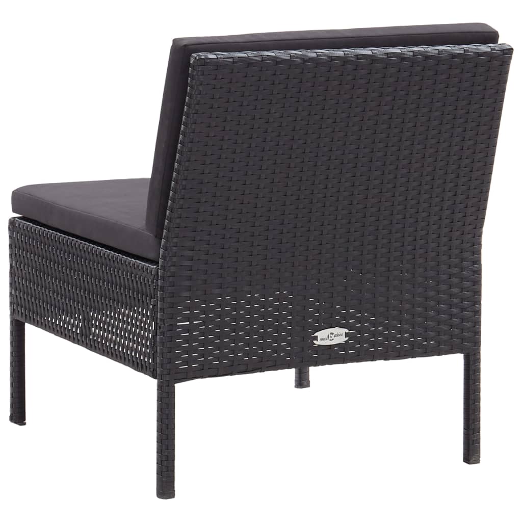 Set Divani da Giardino 3 pz con Cuscini in Polyrattan Nero