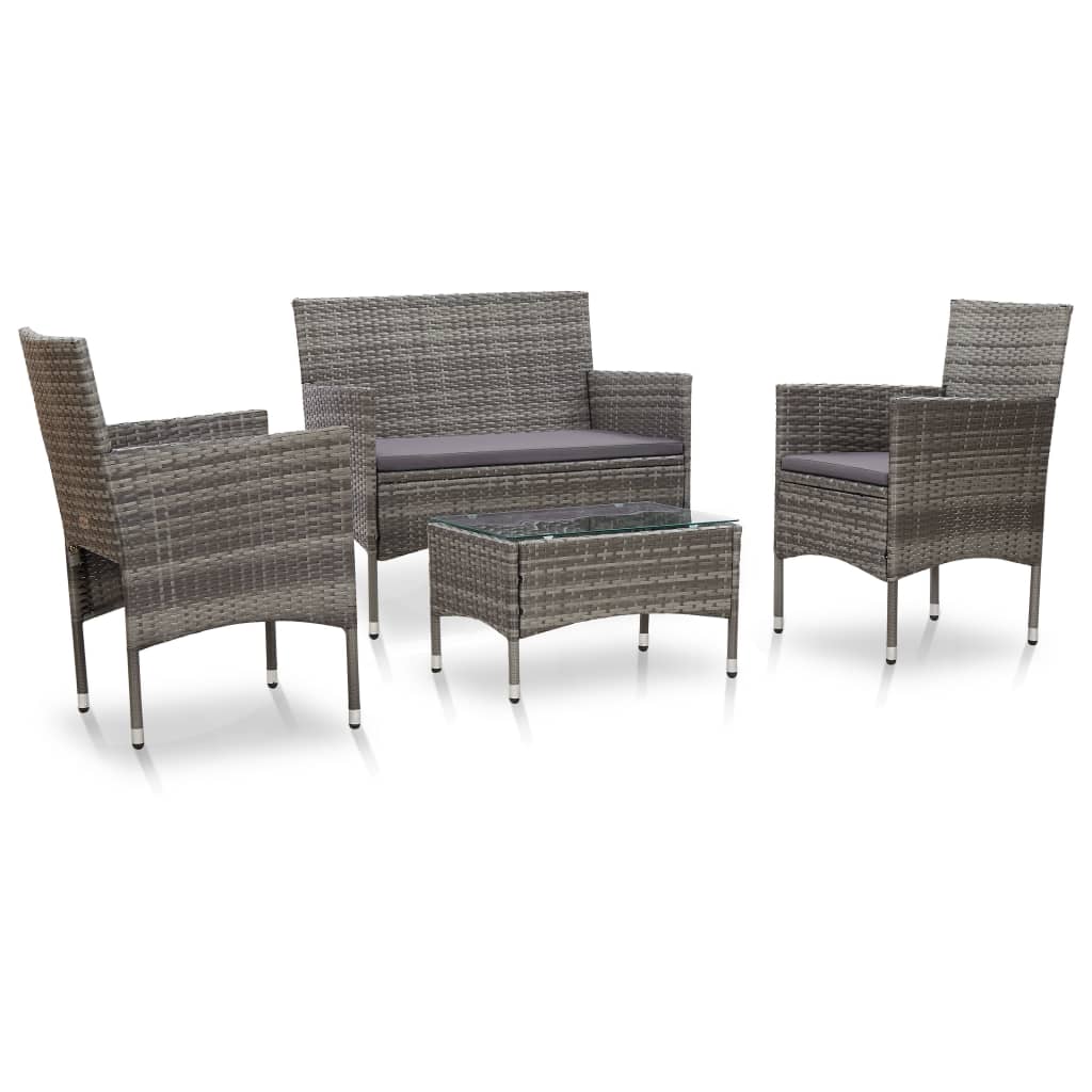 Set Divani da Giardino 4 pz con Cuscini in Polyrattan Grigio