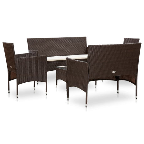 Set Divani da Giardino 5 pz con Cuscini in Polyrattan Marrone