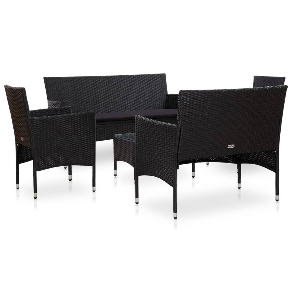 Set Divani da Giardino 5 pz con Cuscini in Polyrattan Nero