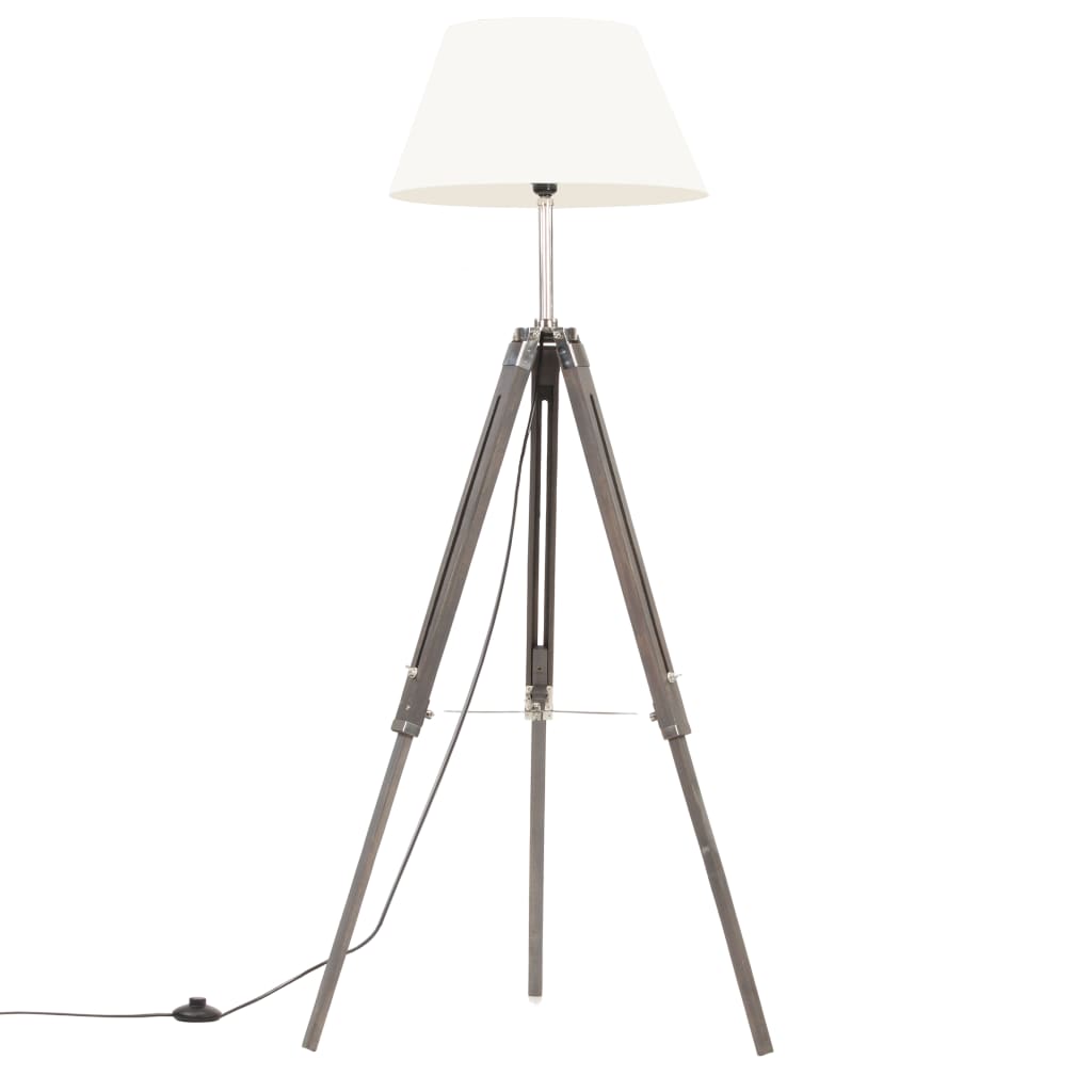 Lampada a Treppiede Grigio e Bianco in Legno di Teak 141 cm