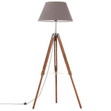 Lampada a Treppiede Marrone e Grigio in Legno di Teak 141 cm