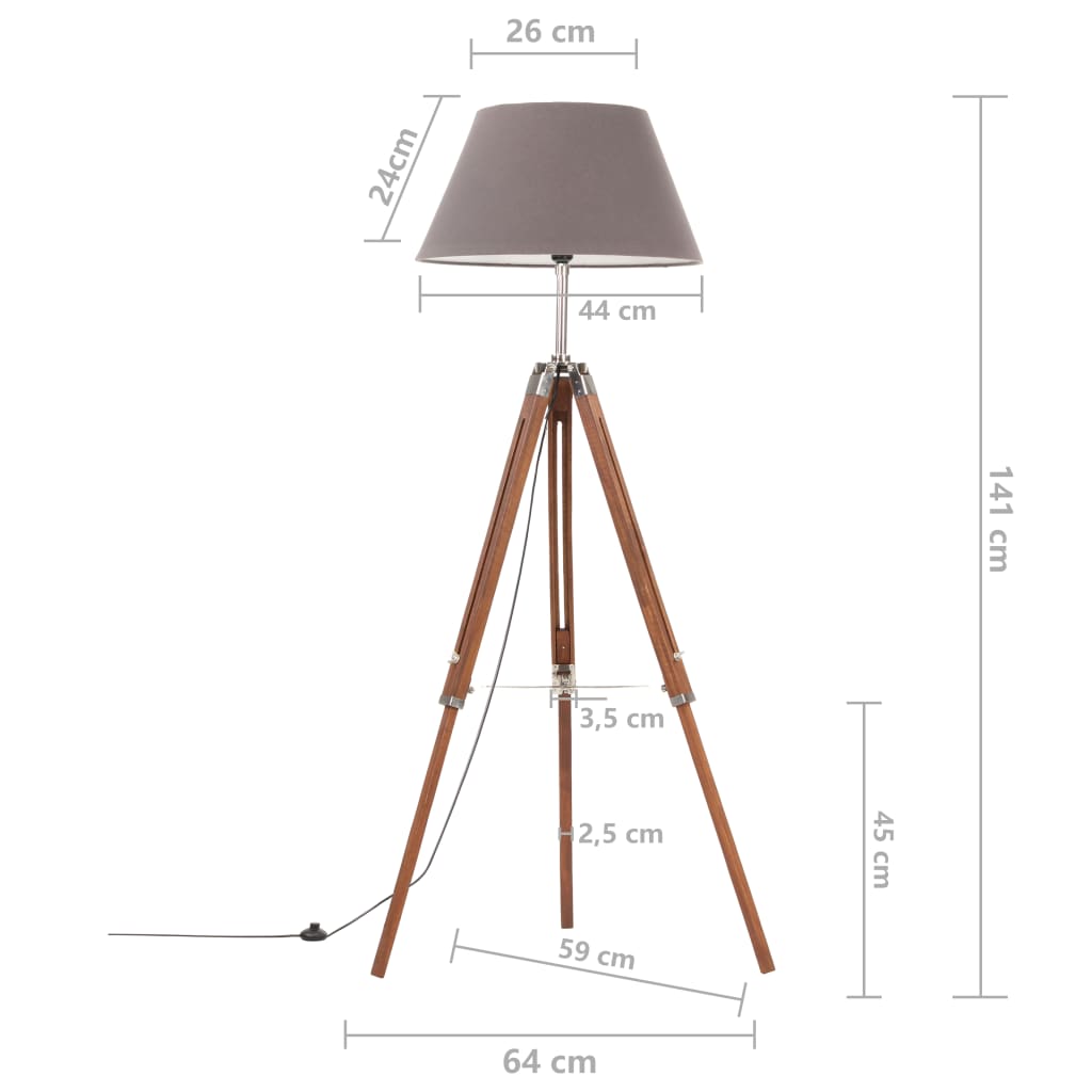 Lampada a Treppiede Marrone e Grigio in Legno di Teak 141 cm