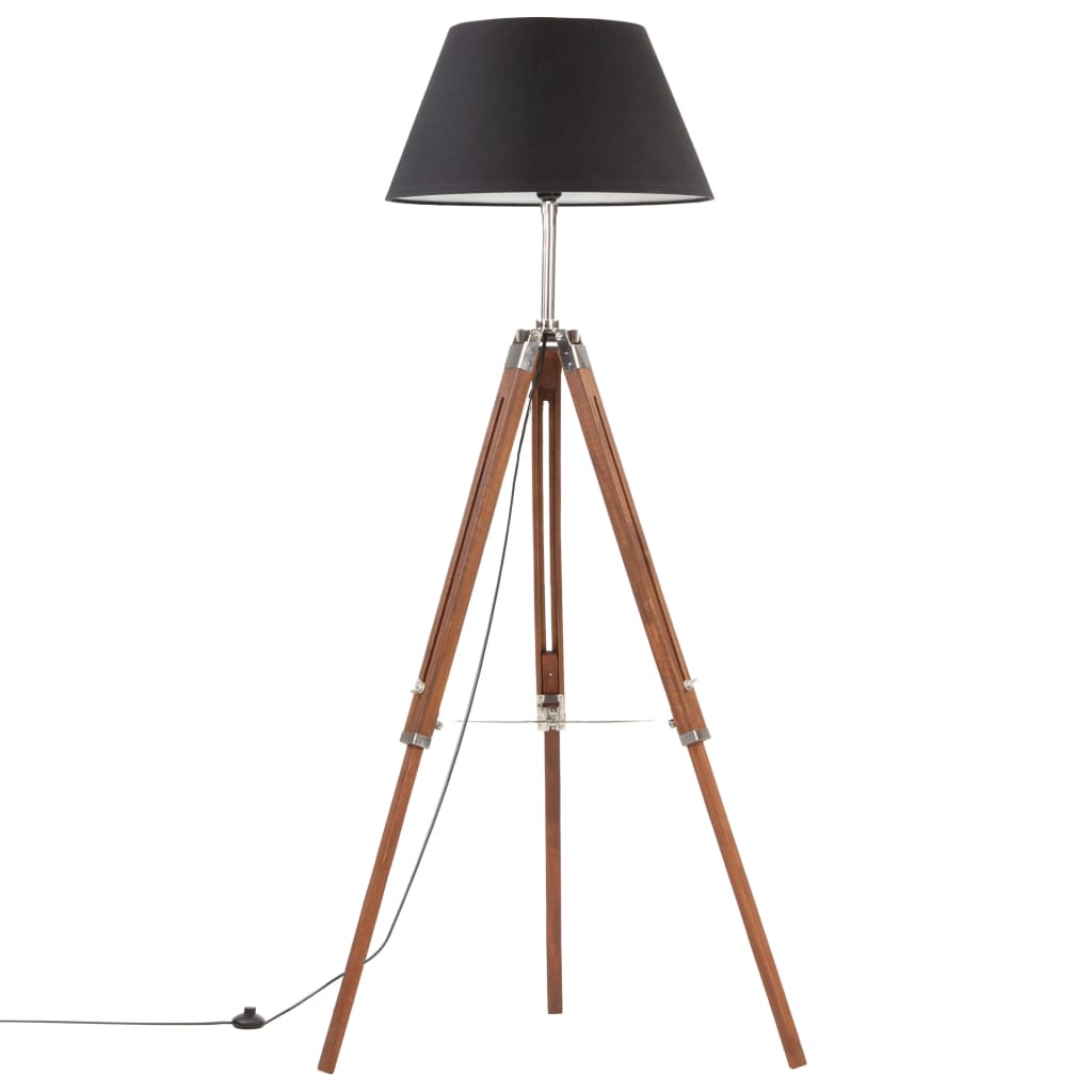 Lampada a Treppiede Marrone e Nero in Legno di Teak 141 cm