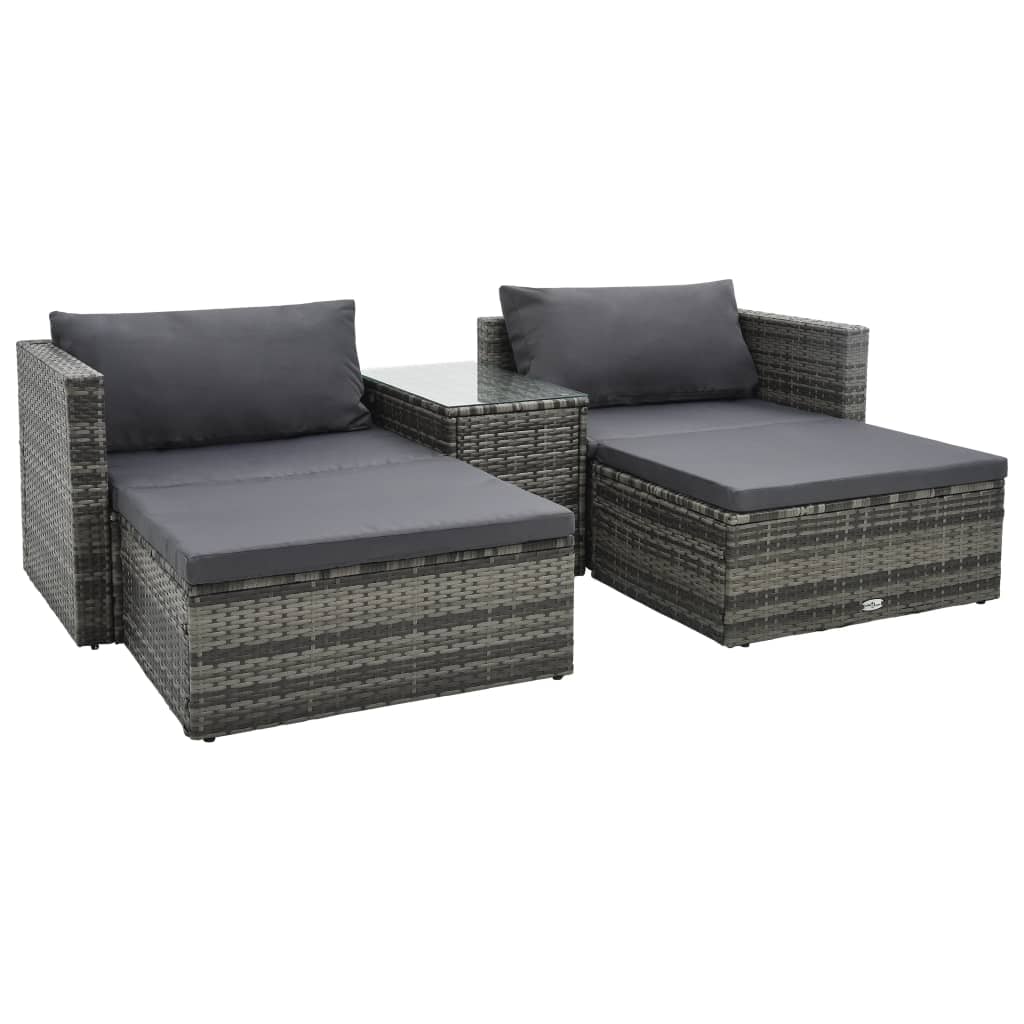 Set Divani da Giardino 5 pz con Cuscini in Polyrattan Grigio