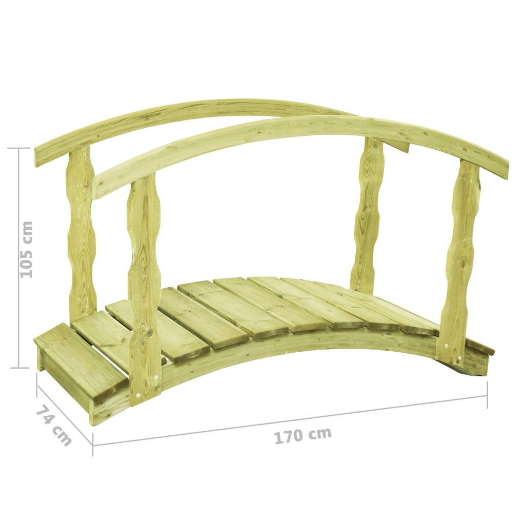 Ponte Giardino con Corrimano 170x74x105 cm in Pino Impregnato