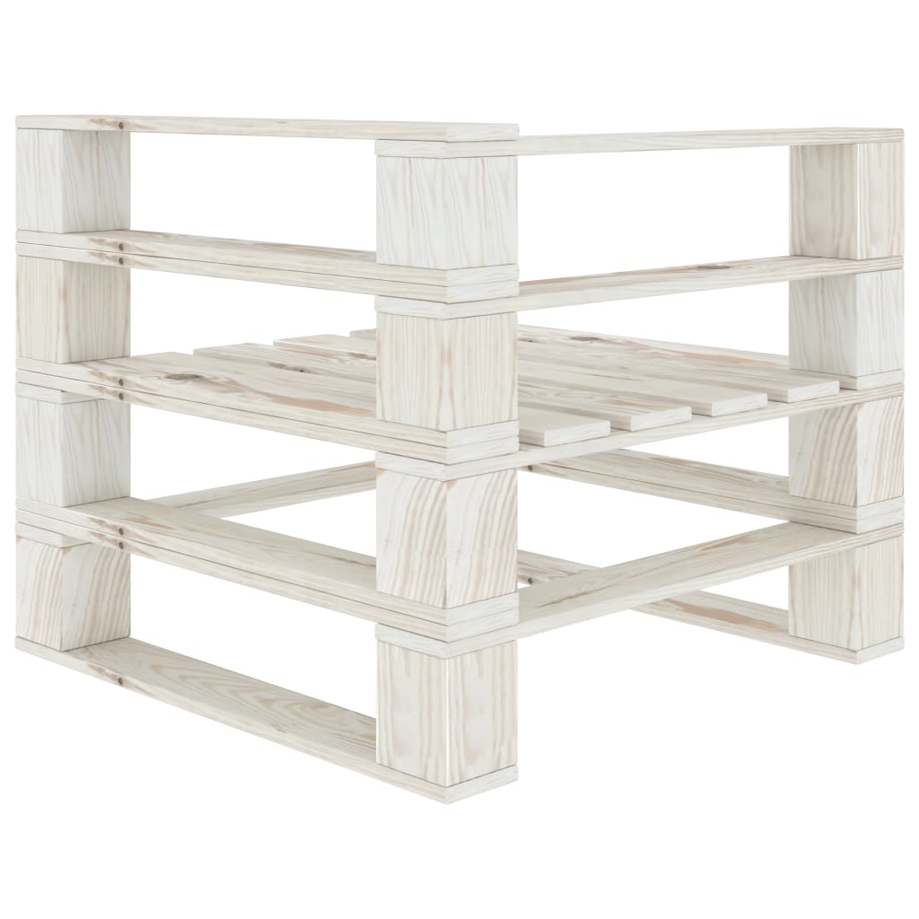 Divano Angolare da Giardino su Pallet in Legno Bianco