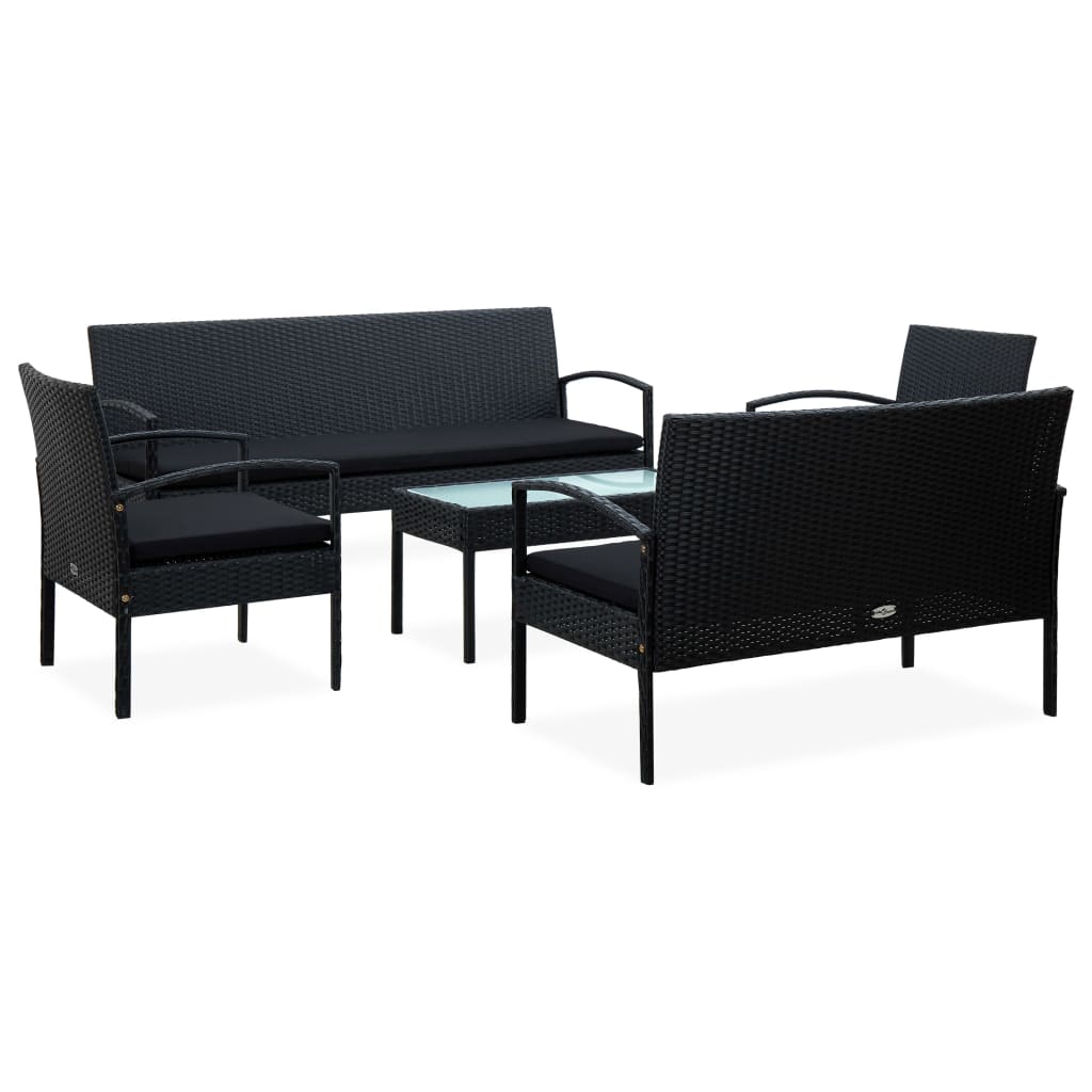 Set Divani da Giardino 5pz con Cuscini in Polyrattan Nero