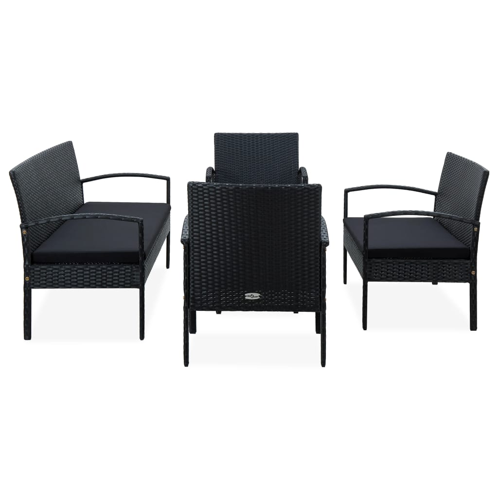 Set Divani da Giardino 5pz con Cuscini in Polyrattan Nero