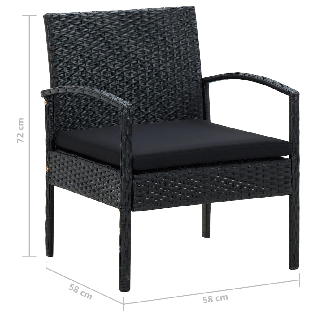 Sedia da Giardino con Cuscino in Polyrattan Nero