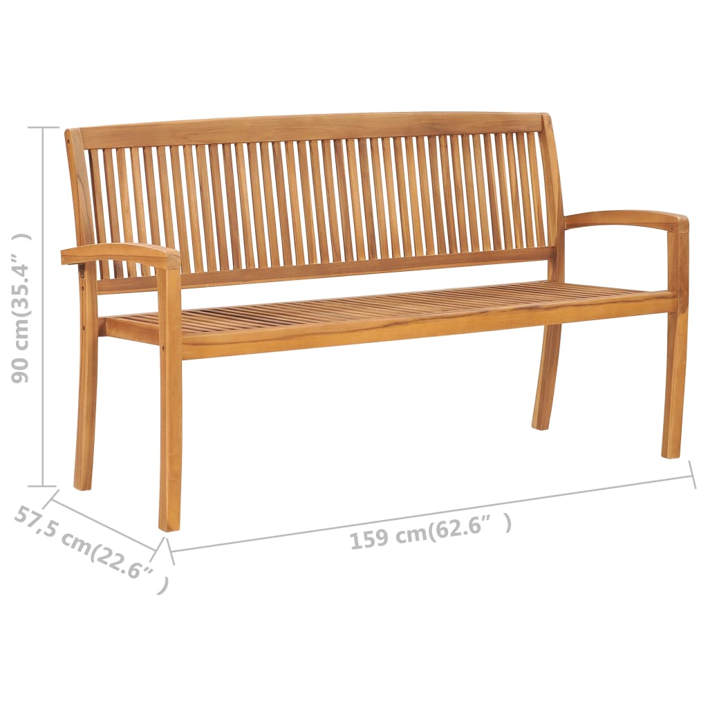 Panchina Giardino Impilabile 3 Posti 159 cm Legno Massello Teak