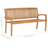 Panchina Giardino Impilabile 3 Posti 159 cm Legno Massello Teak