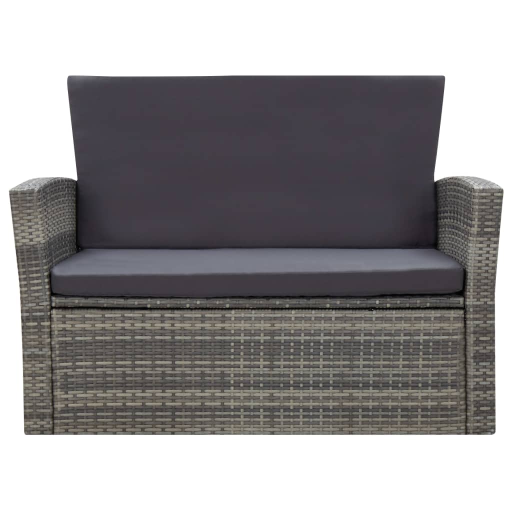 Set Divani da Giardino 4 pz con Cuscini in Polyrattan Grigio