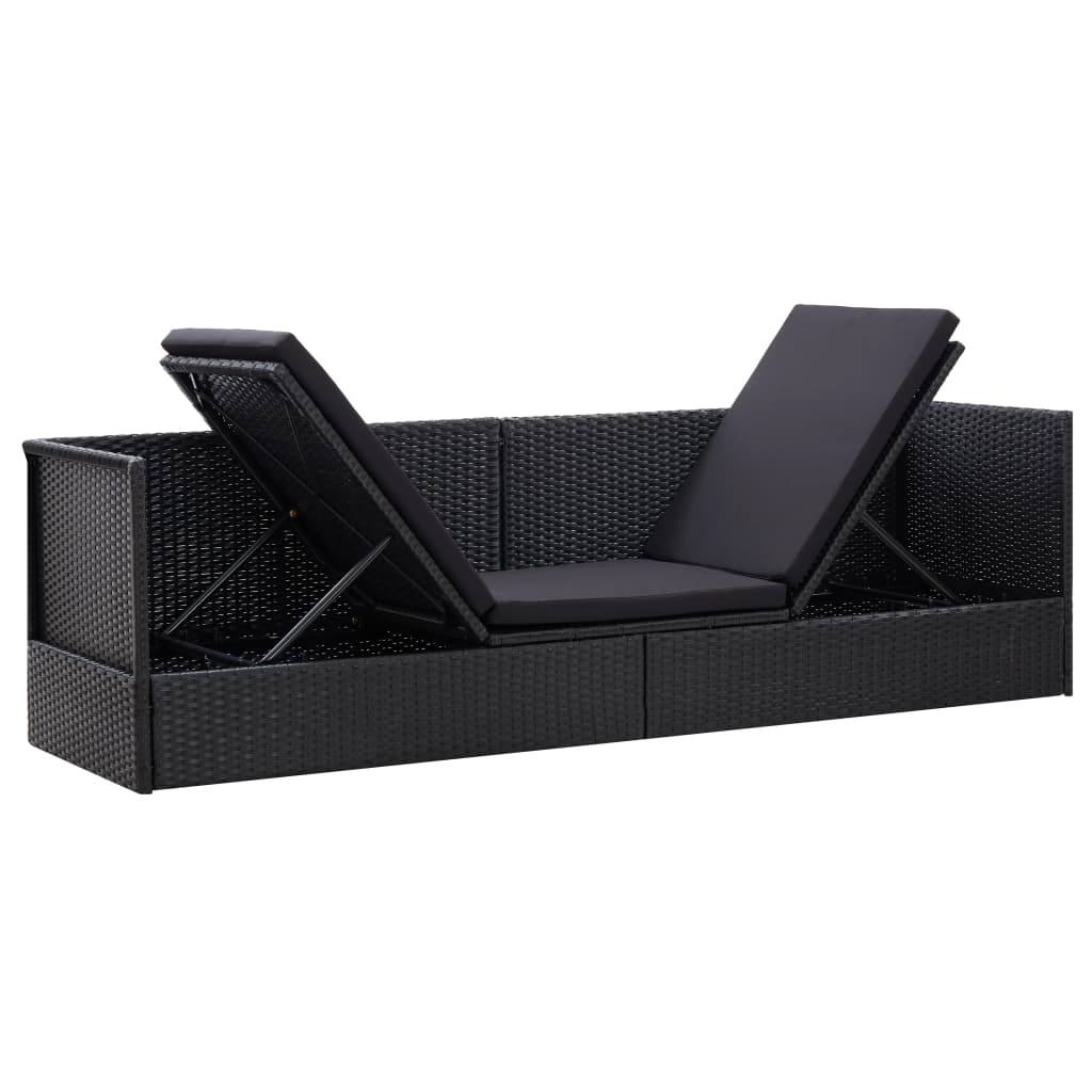 Lettino da Giardino con Cuscini in Polyrattan Nero