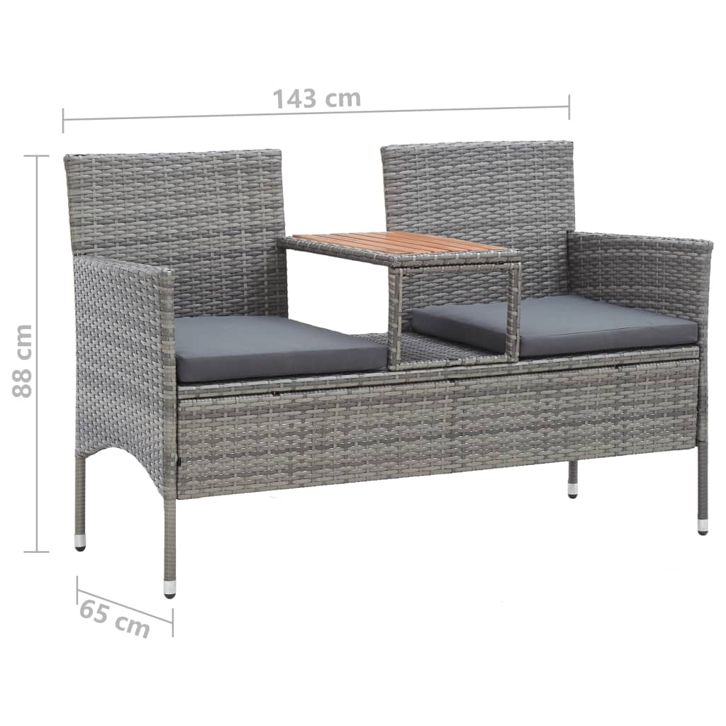 Panca da Giardino 2 Posti con Tavolino 143 cm Polyrattan Grigio