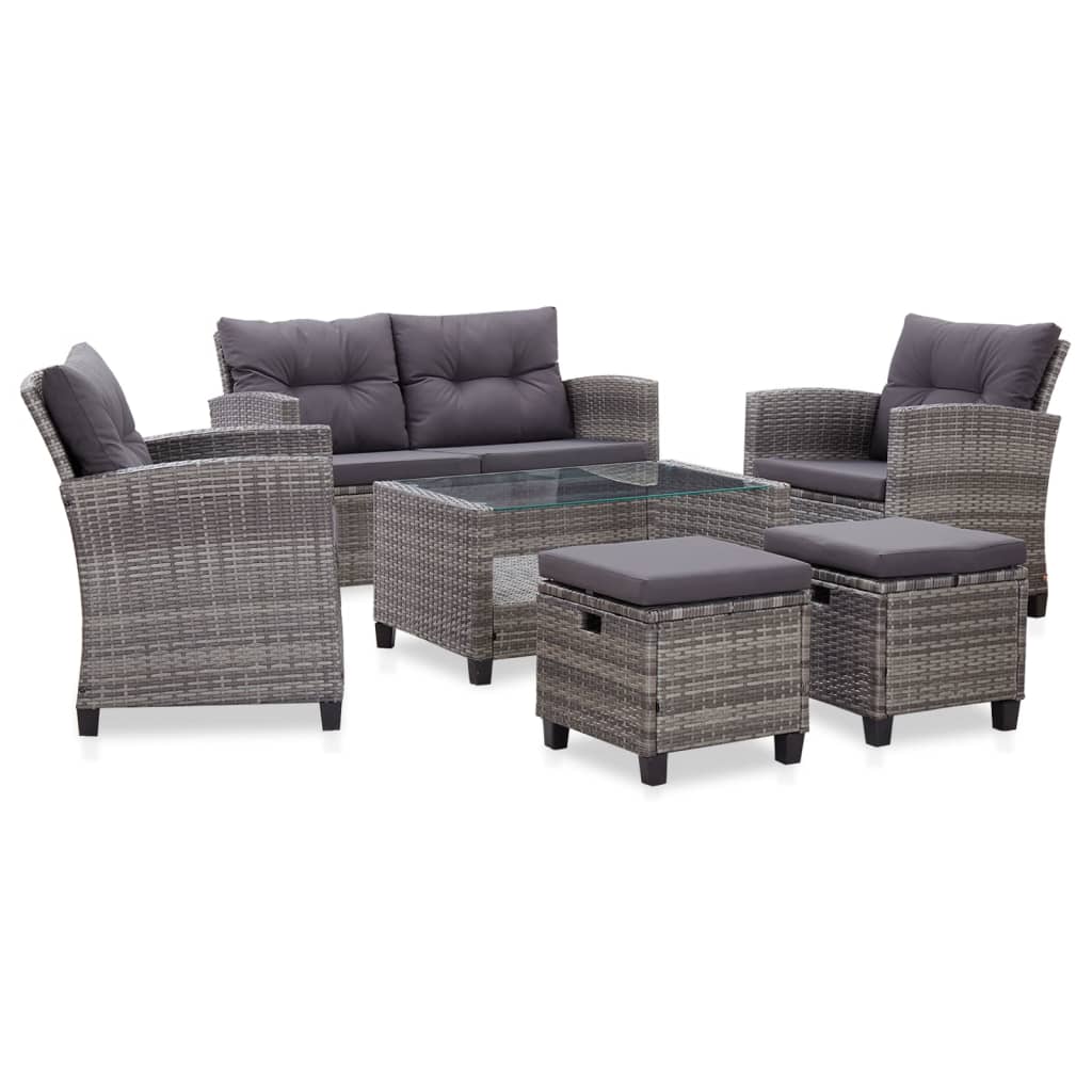 Set Divani da Giardino 6 pz con Cuscini Polyrattan Grigio Scuro