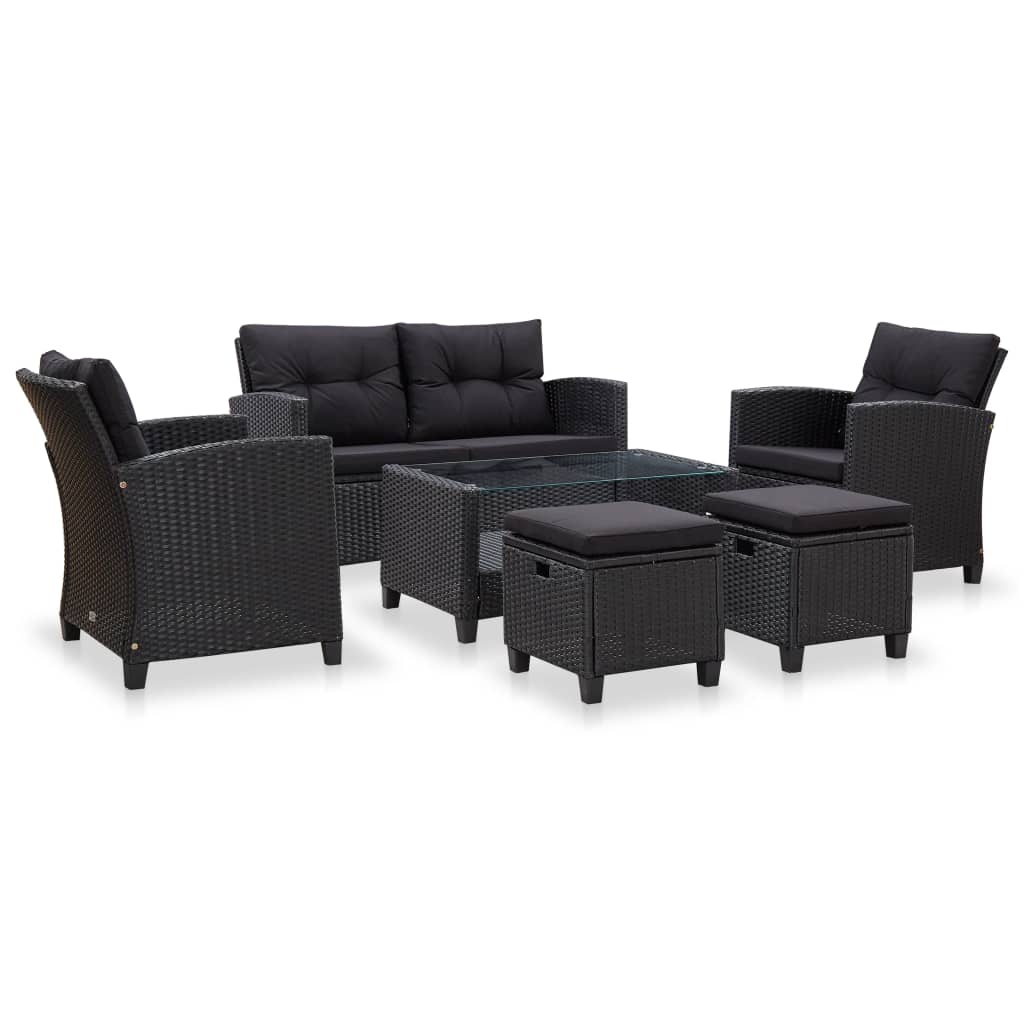 Set Divani da Giardino 6 pz con Cuscini in Polyrattan Nero