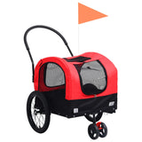 Rimorchio per Animali Domestici e Passeggino 2in1 Rosso e Nero