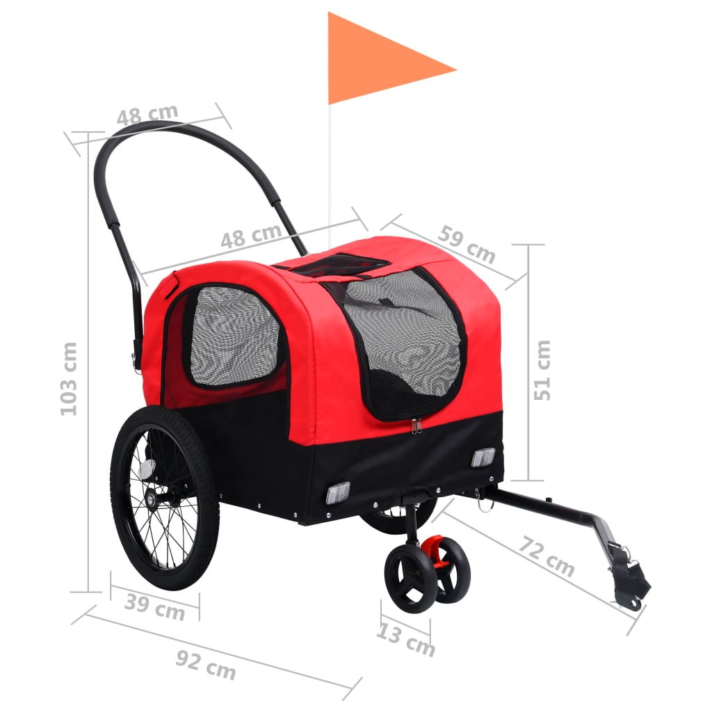 Pet Trailer and Stroller 2in1 Red and Black