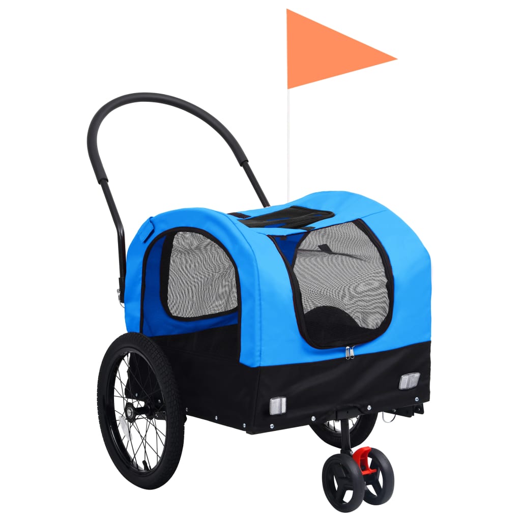 Fahrradanhänger für Tiere, Joggingwagen 2in1, Blau und Schwarz