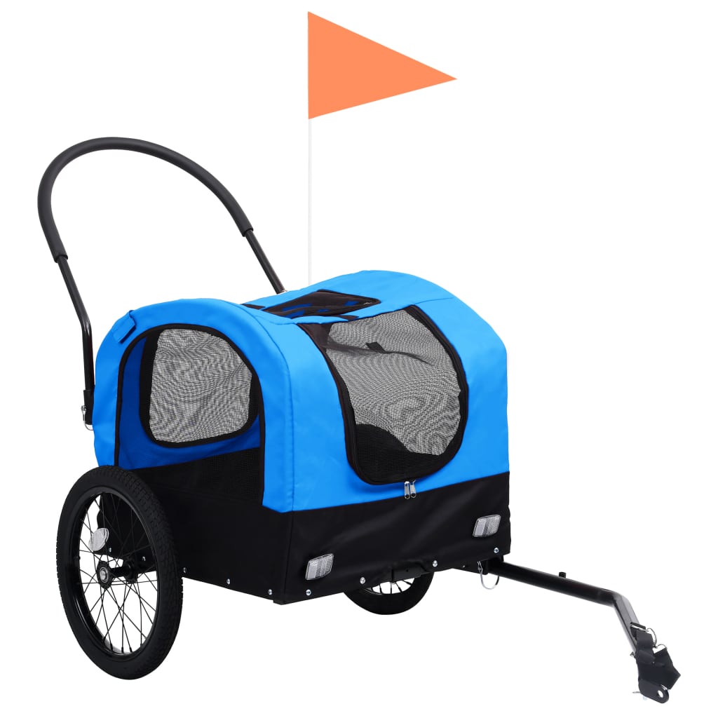 Fahrradanhänger für Tiere, Joggingwagen 2in1, Blau und Schwarz