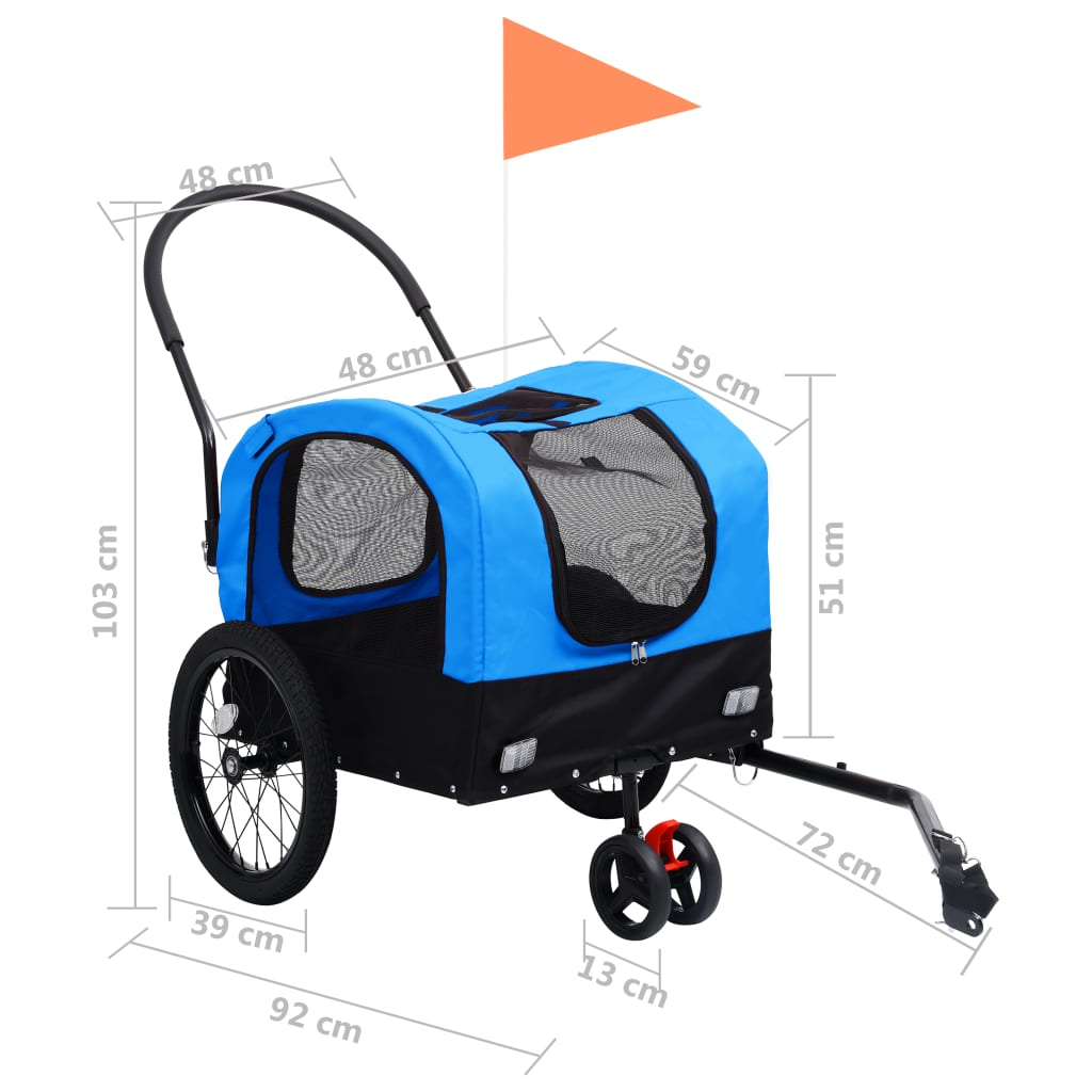 Fahrradanhänger für Tiere, Joggingwagen 2in1, Blau und Schwarz