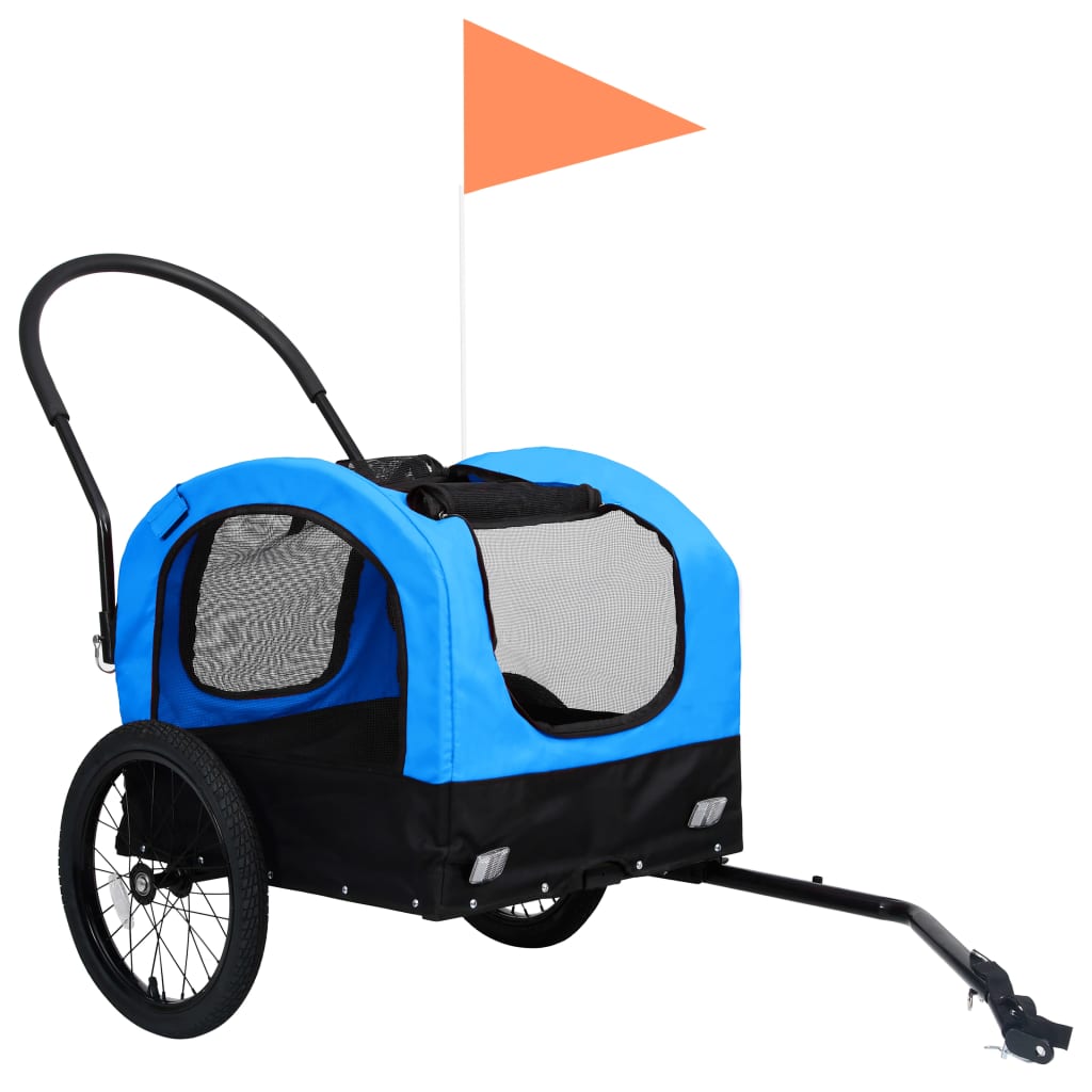 Fahrradanhänger für Tiere, Joggingwagen 2in1, Blau und Schwarz