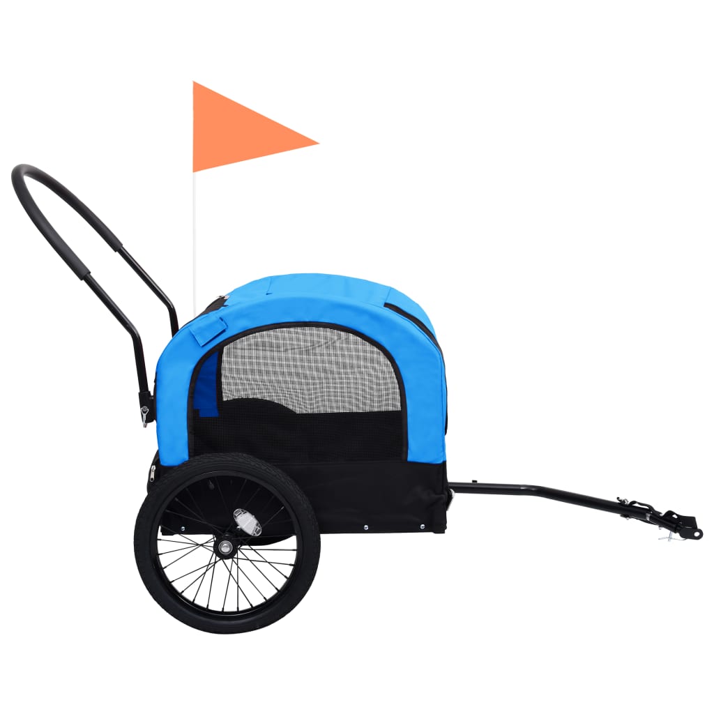 Fahrradanhänger für Tiere, Joggingwagen 2in1, Blau und Schwarz