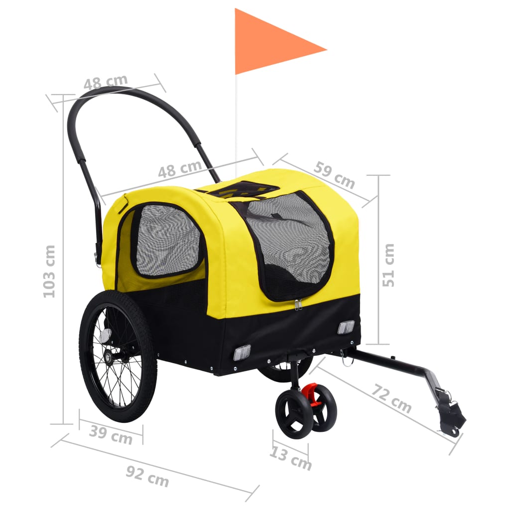 Bicycle Trailer for Animals Jogging Cart 2in1 Yellow and Black