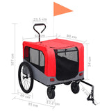 Rimorchio Bici Animali e Carrello Jogging 2 in 1 Rosso e Grigio