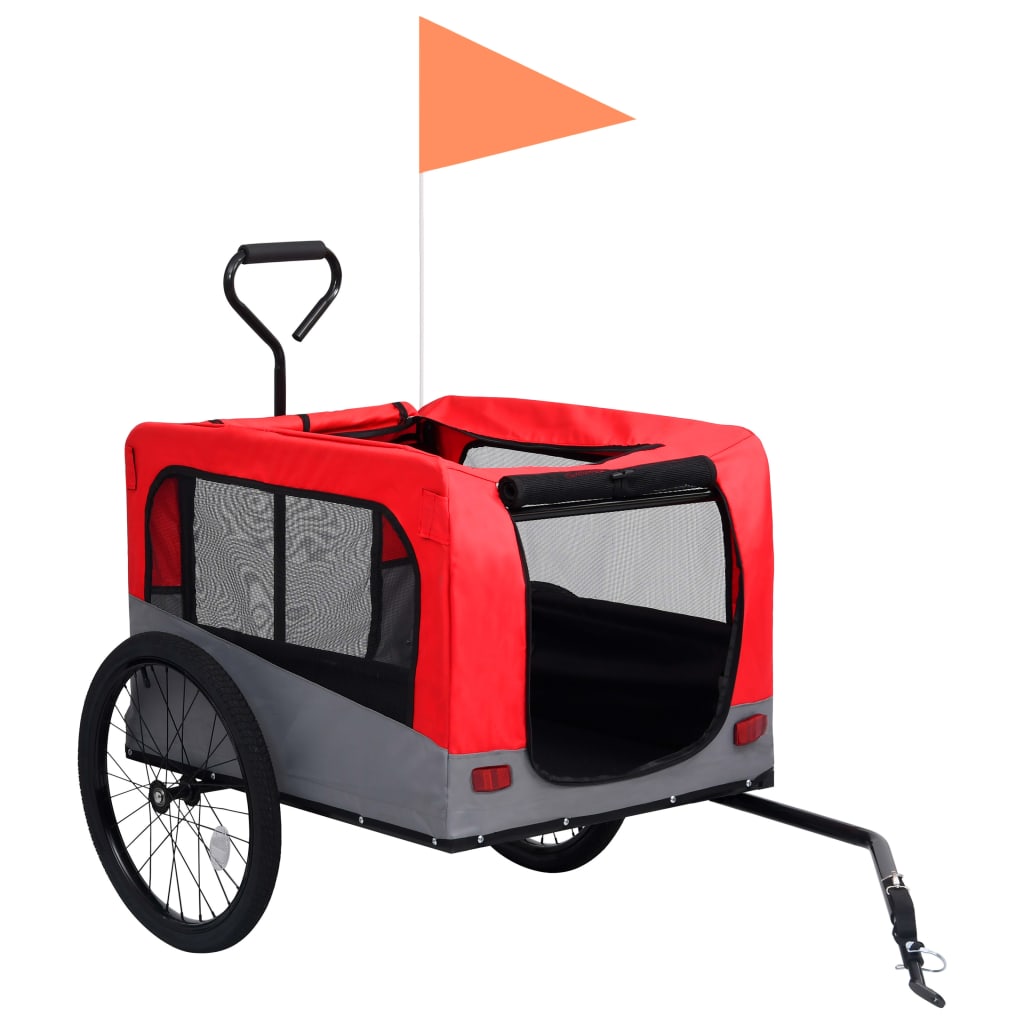 Rimorchio Bici Animali e Carrello Jogging 2 in 1 Rosso e Grigio