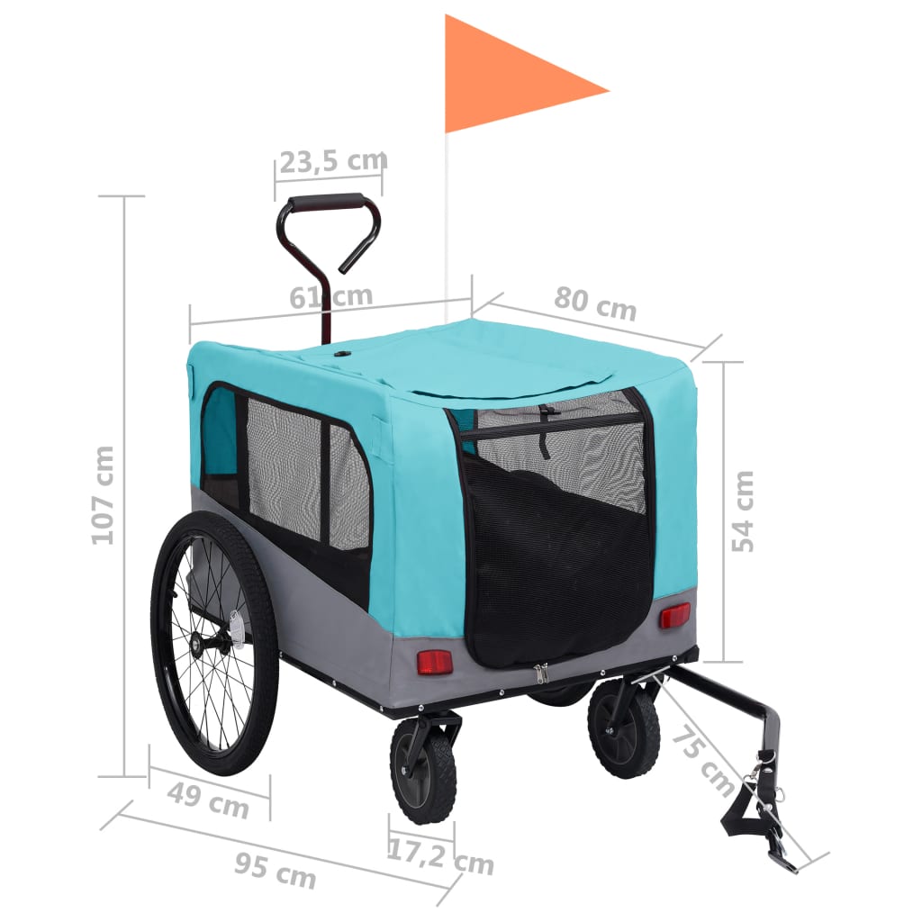 Bike Trailer for Animals Jogging Cart 2in1 Blue and Grey