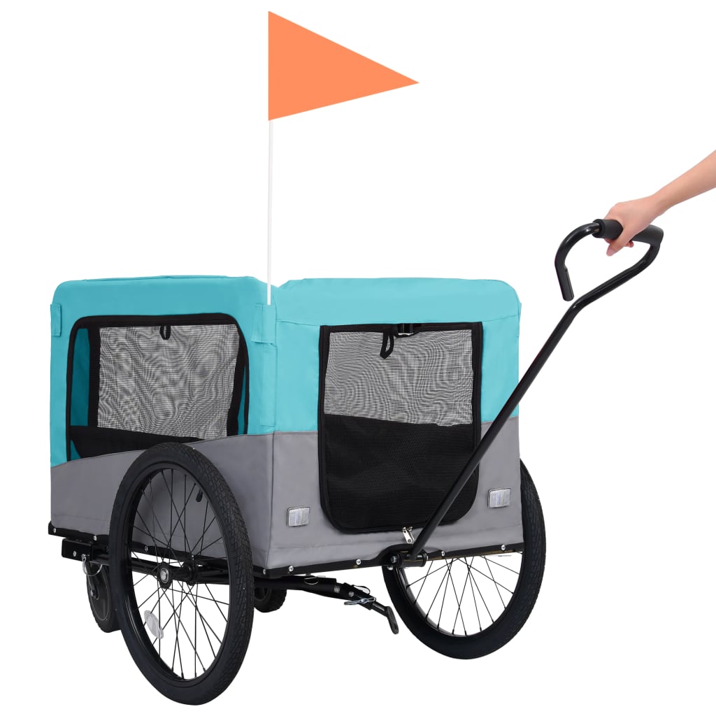 Bike Trailer for Animals Jogging Cart 2in1 Blue and Grey