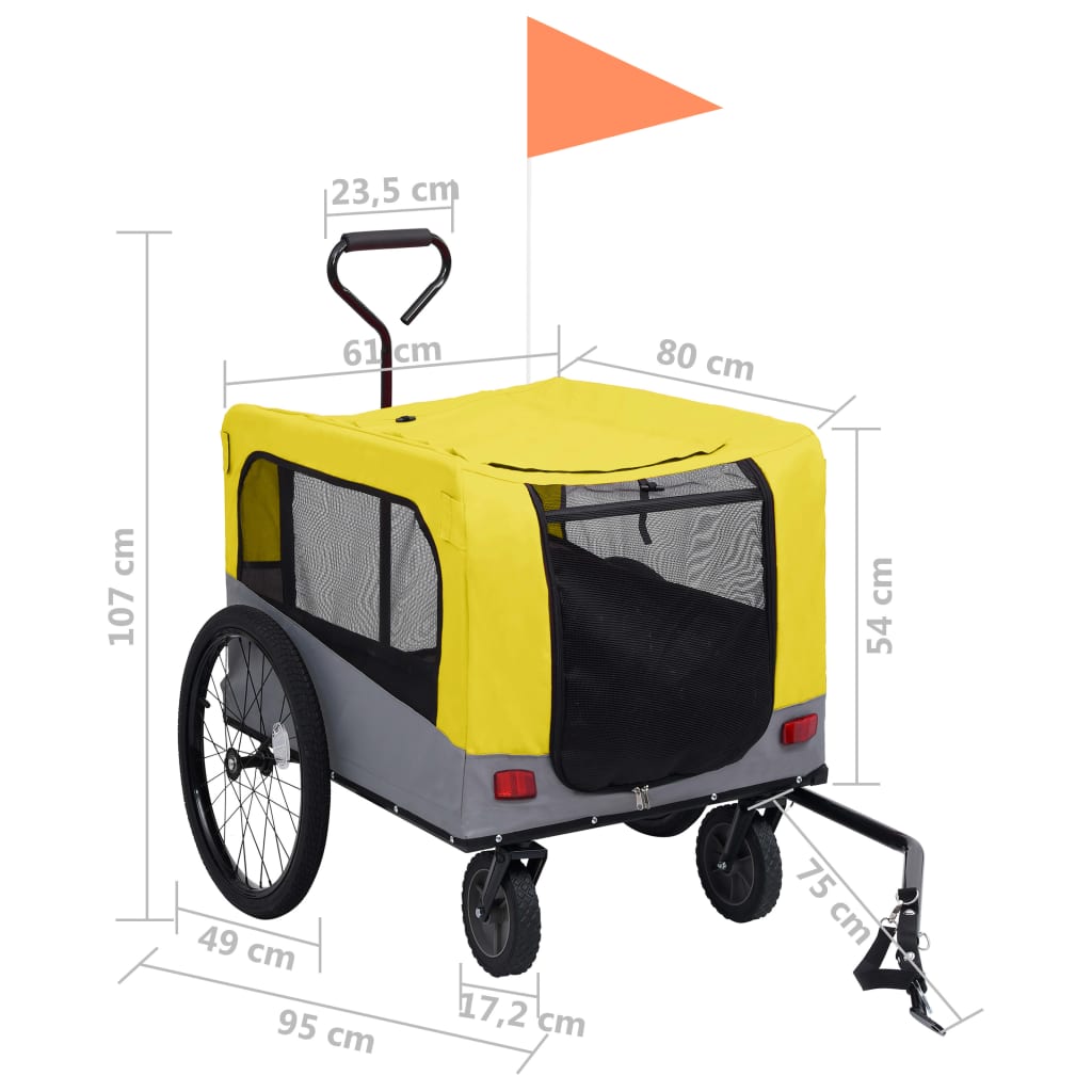 Animal Bike Trailer Jogging Cart 2in1 Yellow and Grey