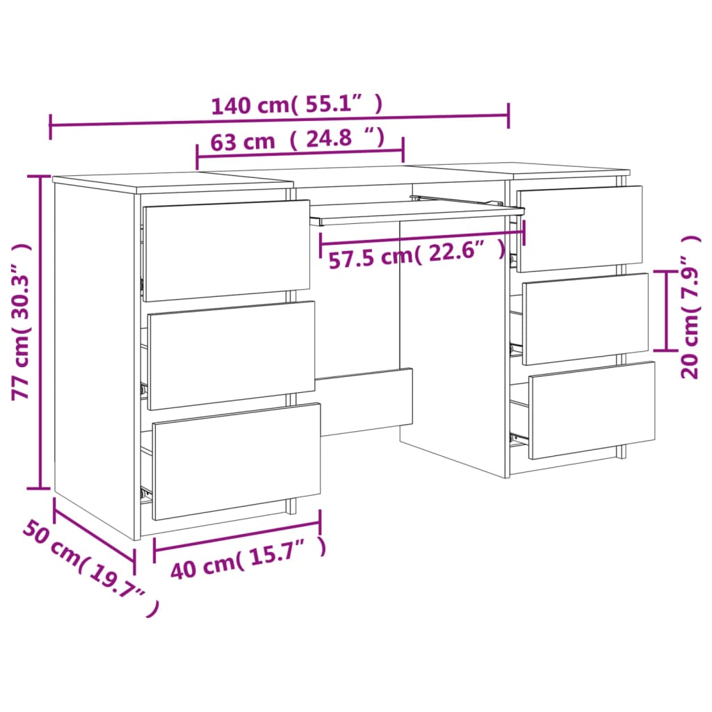 Scrivania Grigio Cemento 140x50x77 cm in Legno Multistrato