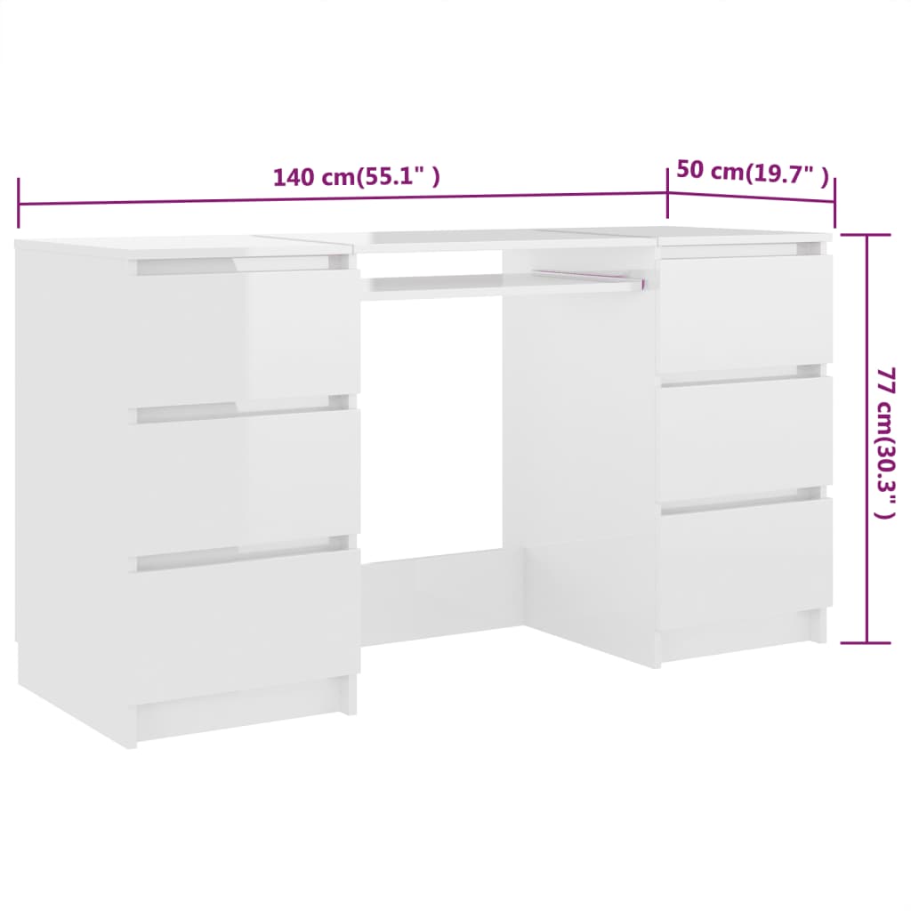 Scrivania Bianco Lucido 140x50x77 cm in Legno Multistrato