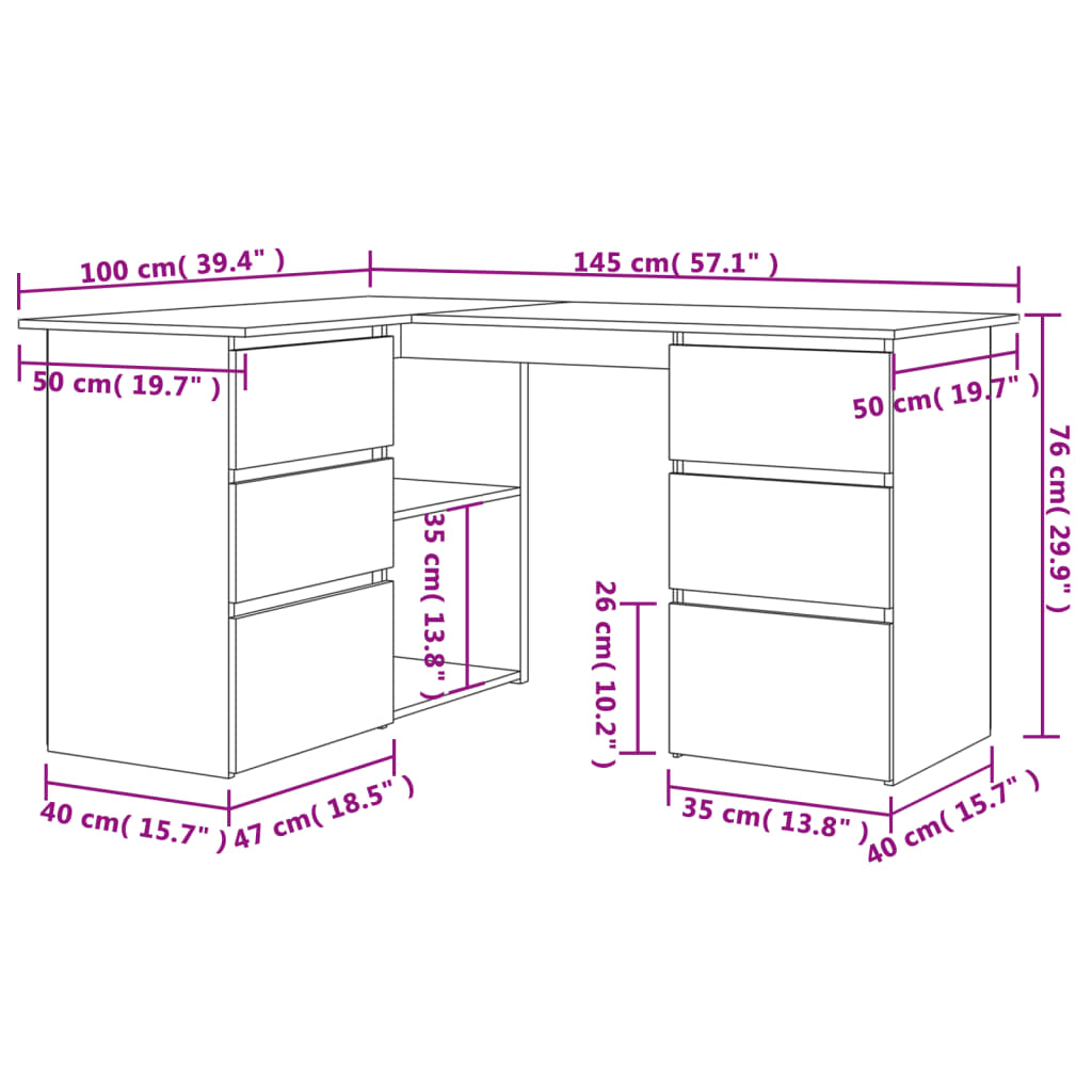 Scrivania ad Angolo Bianca 145x100x76 cm in Legno Multistrato