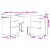 Scrivania ad Angolo Bianca 145x100x76 cm in Legno Multistrato