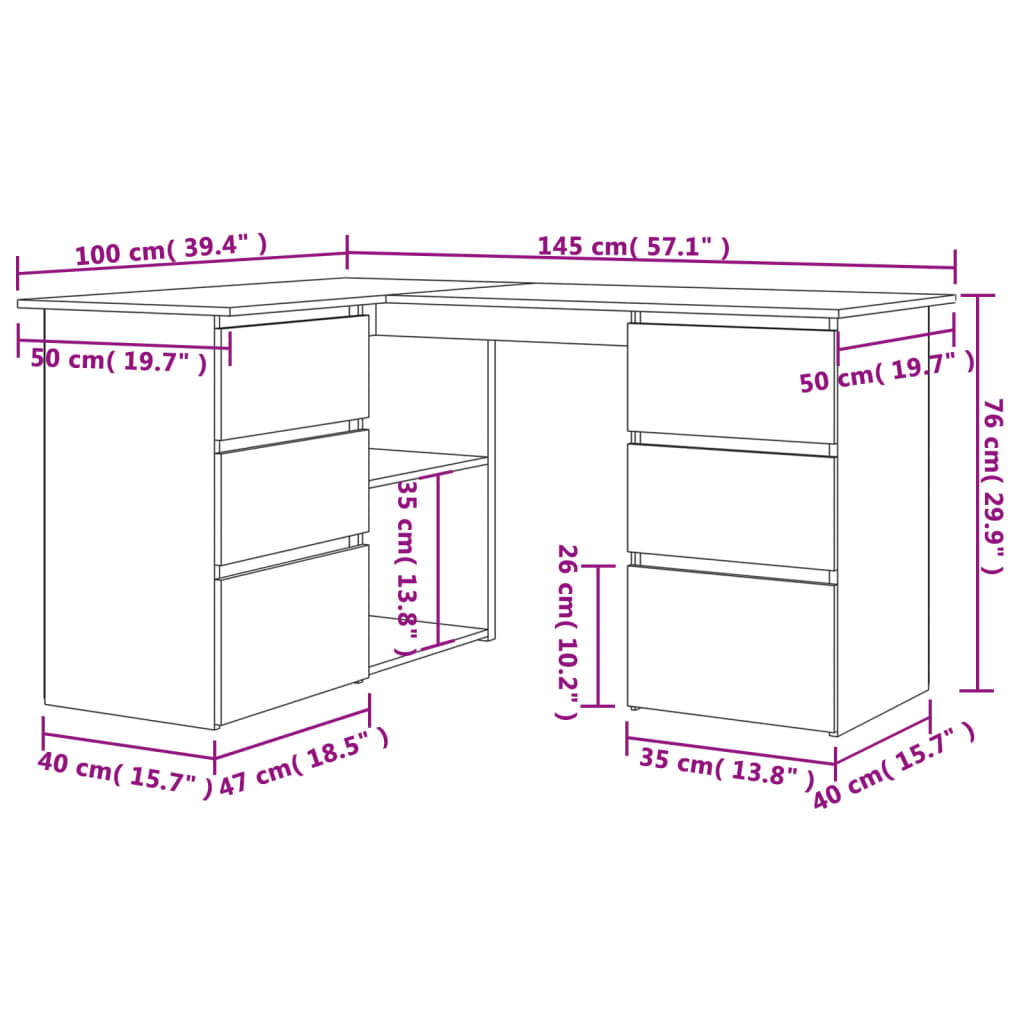 Scrivania ad Angolo Nera 145x100x76 cm in Legno Multistrato