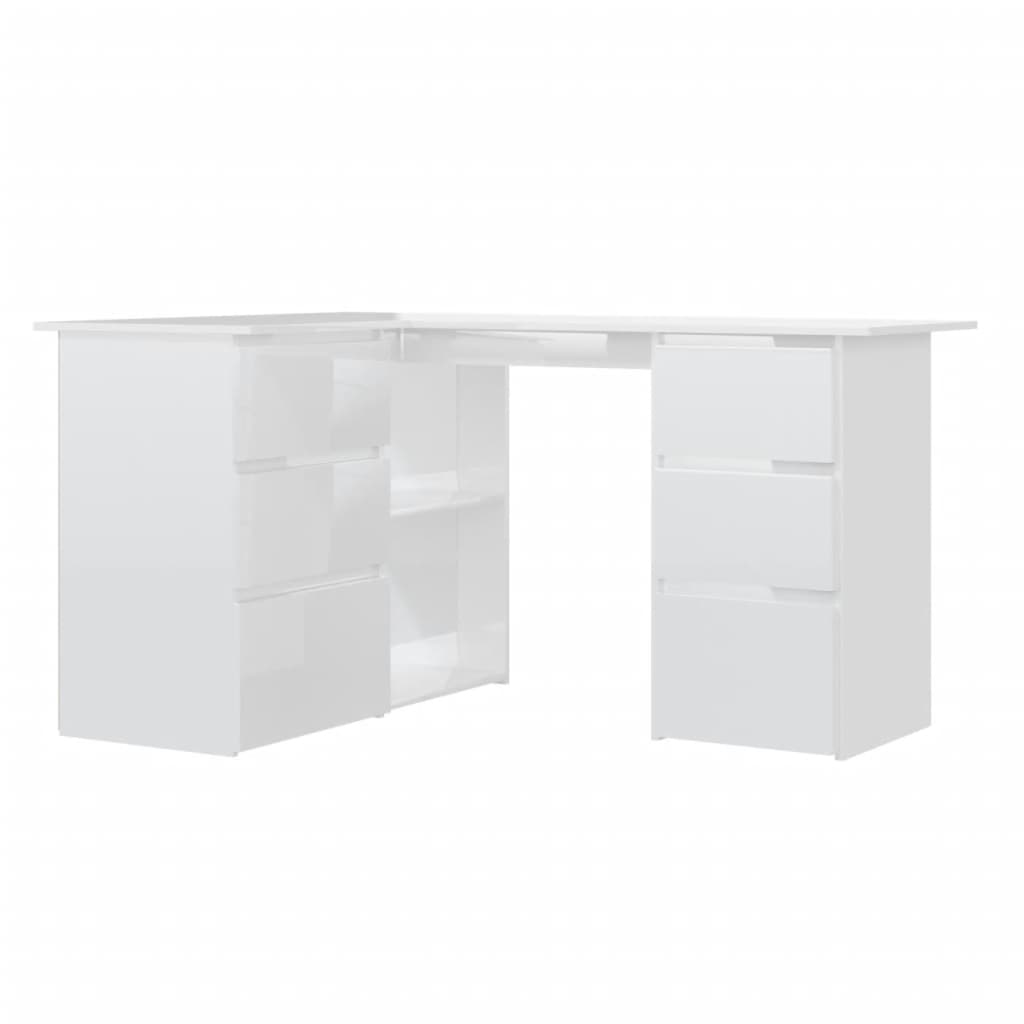 Scrivania Angolo Bianco Lucido 145x100x76 cm Legno Multistrato