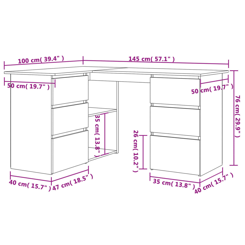 Scrivania Angolo Bianco Lucido 145x100x76 cm Legno Multistrato