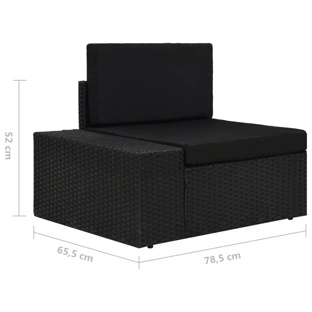 Divano Modulare a 3 Posti in Polyrattan Nero