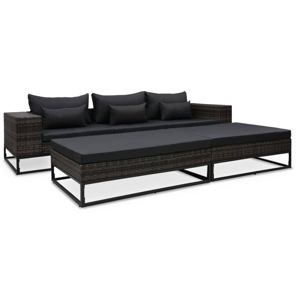 Set Divani da Giardino 5 pz con Cuscini in Polyrattan Grigio