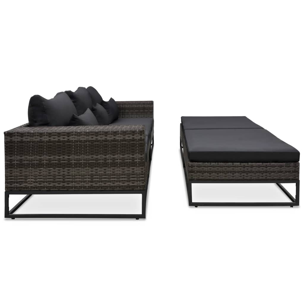 Set Divani da Giardino 5 pz con Cuscini in Polyrattan Grigio