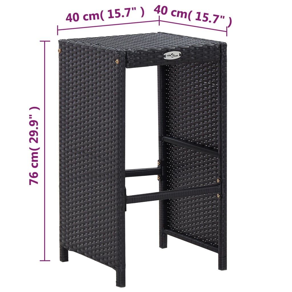 Set da Bar da Giardino 7 pz con Cuscini in Polyrattan Nero